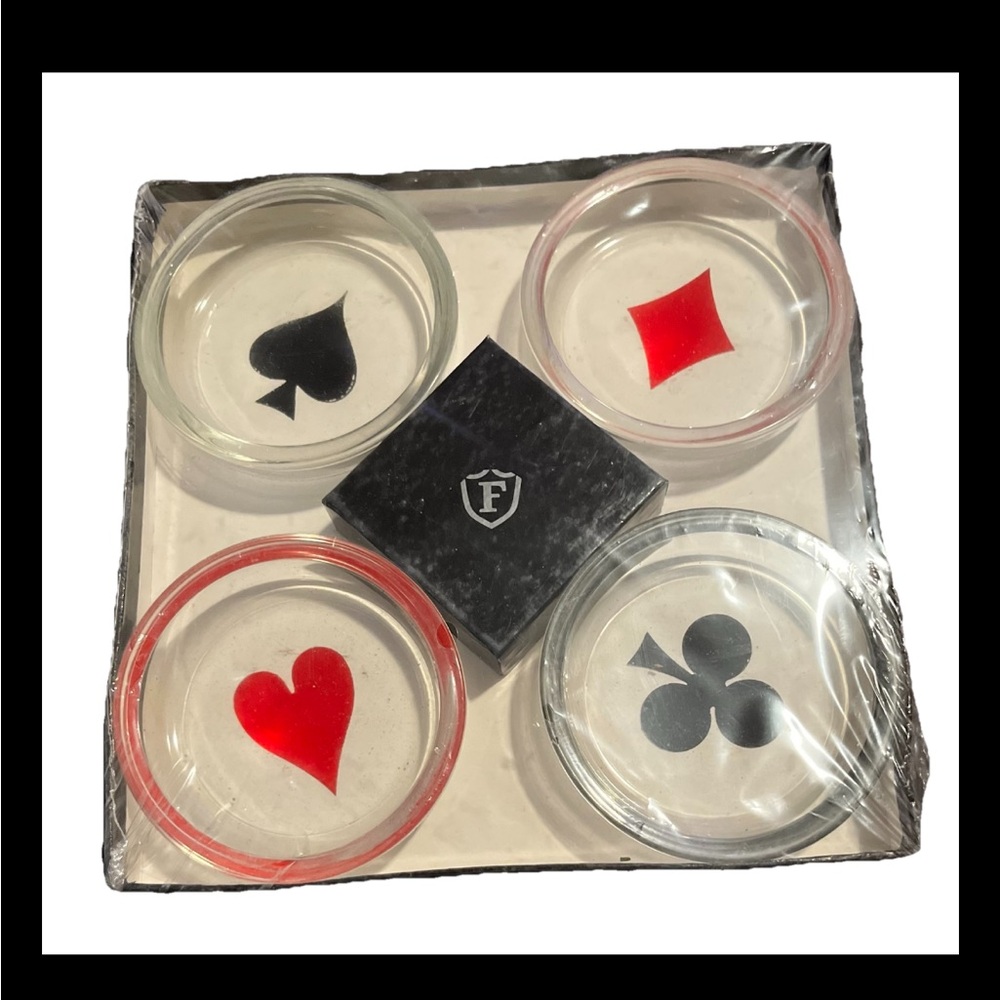 Vintage MCM Federal Glass Poker Ashtray Set NOS Sealed Barware - Picture 4 of 7